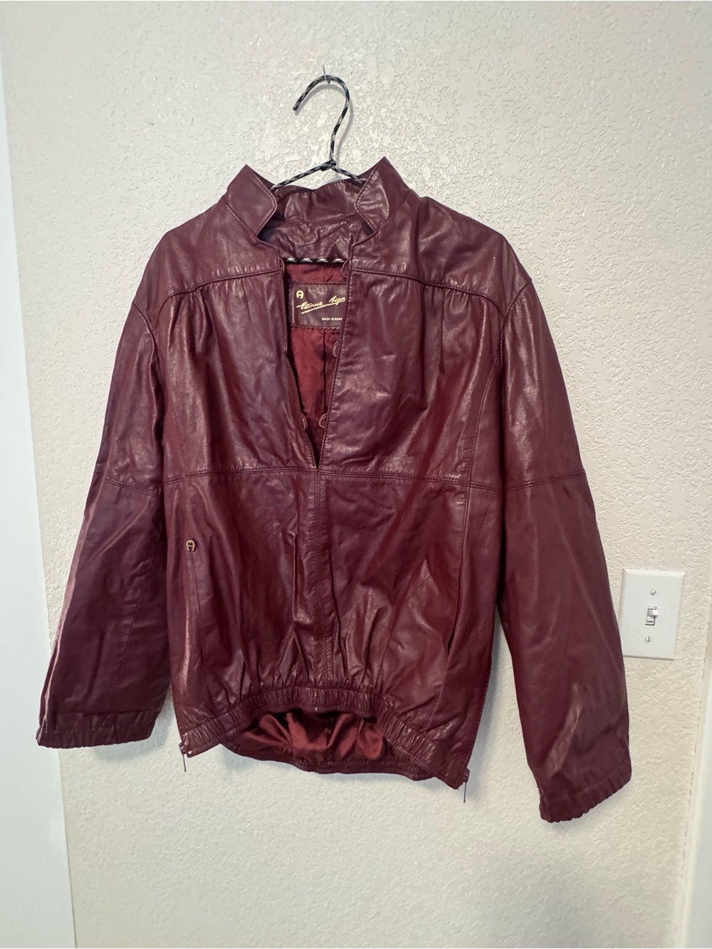 Women's Burgundy Leather Bomber Pullover